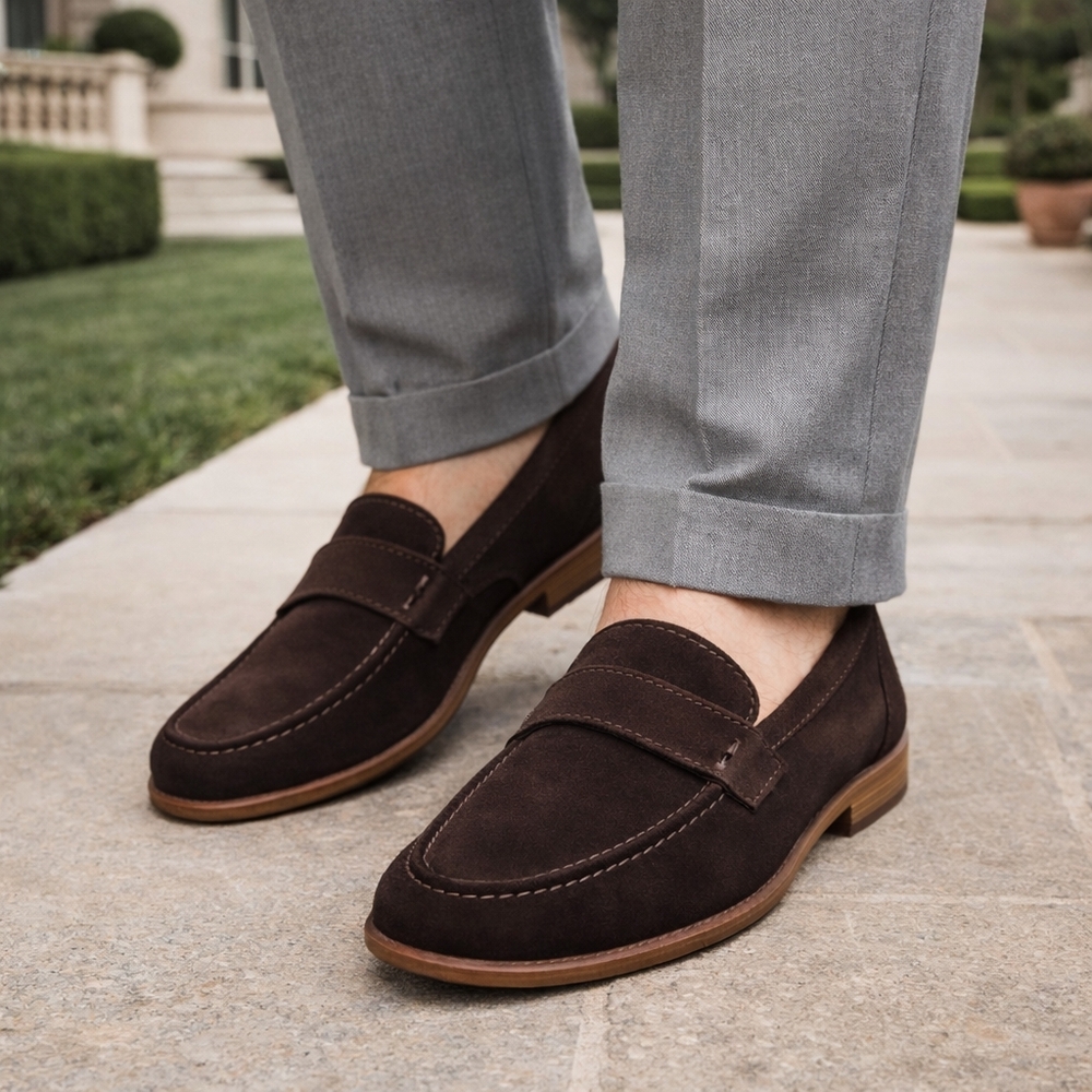 Alden Dark Brown Suede Penny Loafers